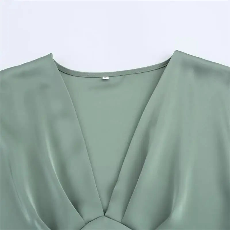 Women's Summer Dress 2025 New Elegant Fashion Slim V-neck Stain Long Dress Women Chic Comfortable Casual Dresses