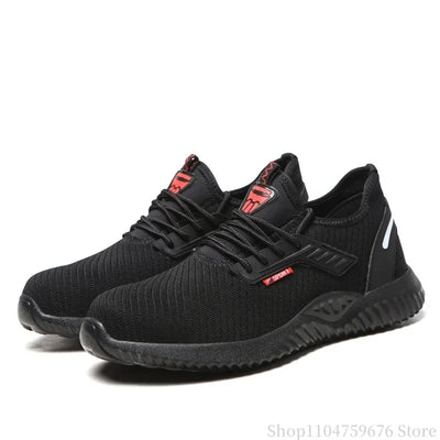 Braided safety shoes for men with steel toe protection, bump-proof, breathable, comfortable, lightweight, durable and safe.