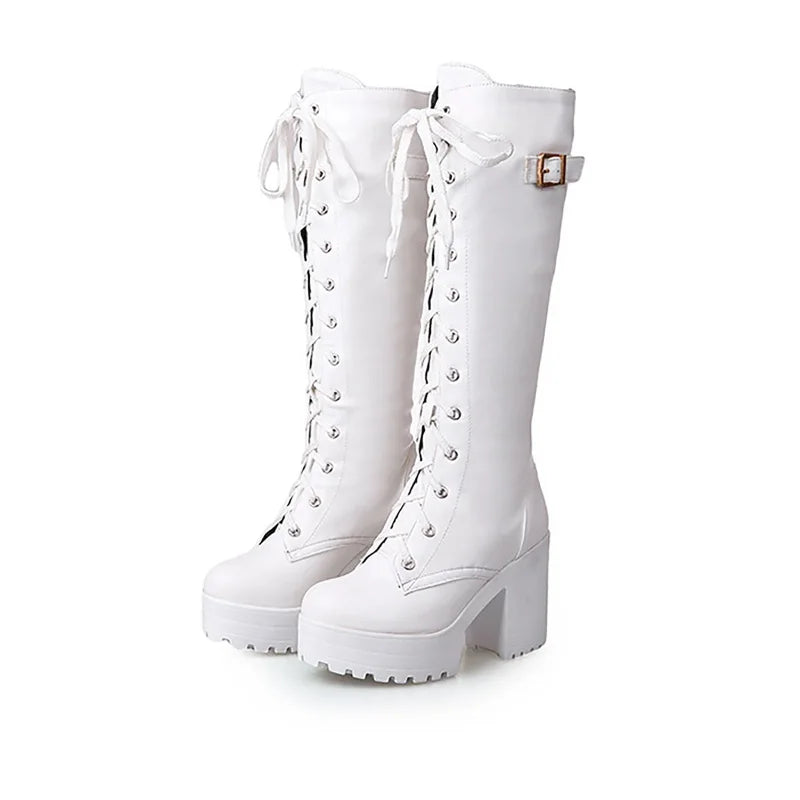 High Knee Boots For Women Heel Foreign Trade Chunky Heeled Thigh High Leather Boots Knee High Snow Boots