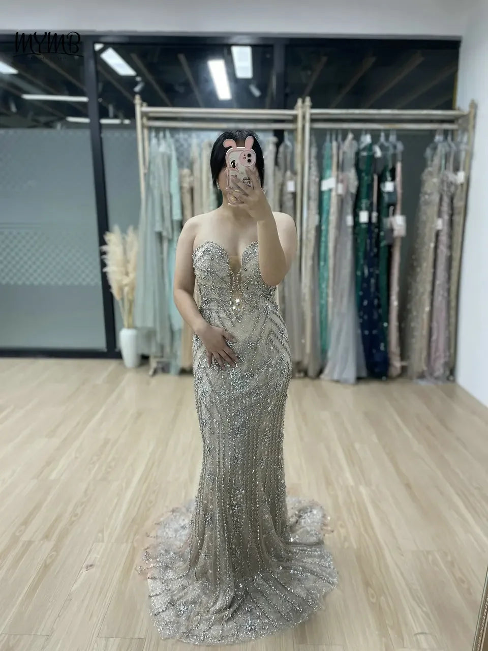 MYMB Luxury Mermaid Sheath Evening Gown for Women Wedding Party Dubai Sexy Spaghetti Straps Backless Beaded Prom Dress DSH16188