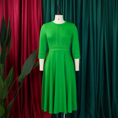 Elegant Dresses for Women Party 2024 Luxury O Neck 3/4 Sleeve High Waisted Pleated A Line Bridesmaid Midi Calf Birthday Dress
