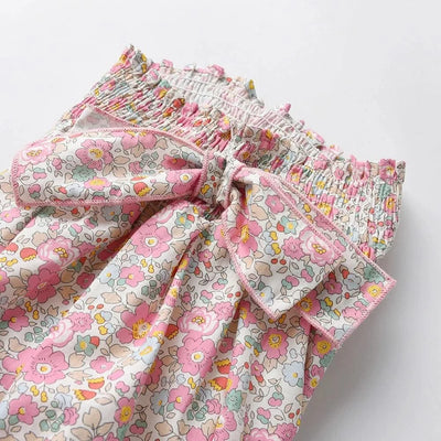 Summer Clothes Set for Baby Girls Kids Kawaii Vest Tops and Floral Printed Butt Pants Children Korean Style Casual Playwear