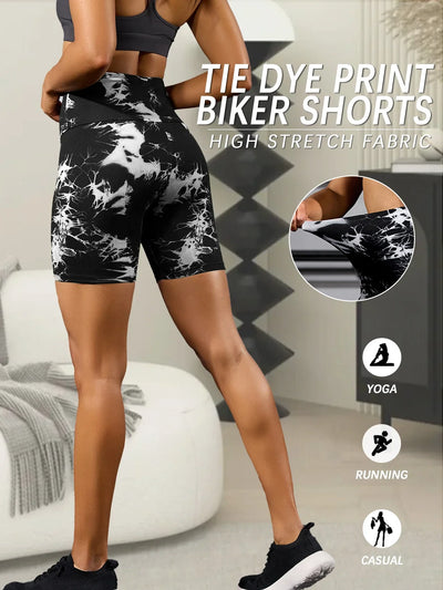 Super Soft High Waisted Tie Dye Print Sport Biker Shorts for Women No See Running Yoga Athletic Push Up Gym Shorts
