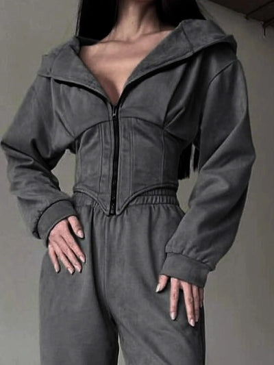 Sports leisure women's clothing hooded sweatshirt with zipper waistband Fashionable long-sleeved women's hooded sweatshirt