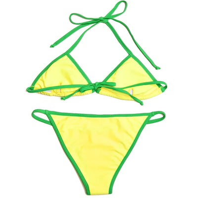 Absobe Brazilian Contrast Color Bikini Set Triangle Women Swimwear Patchwork Halter Swimsuit Hottie Summer Party Beachwear 2024