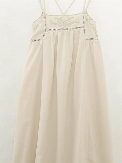 Women's Dresses New Summer 2025 Embroidered Decorative Midi Dress Sexy Suspenders Open Back Design Personality and fashion