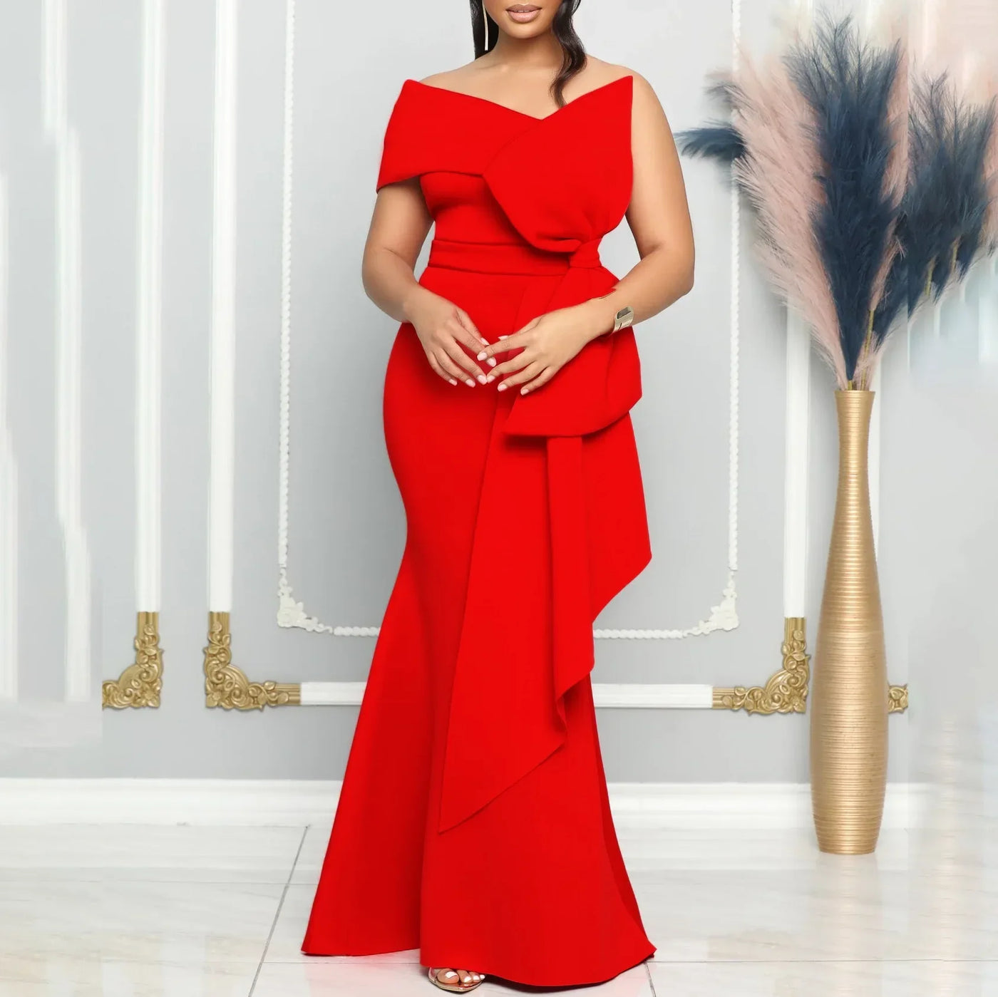 Elegant Dresses for Women 2024 New One Shoulder Ruffles Mermaid Floor Length Luxury Female Birthday Party Dinner Vestidos Mujer