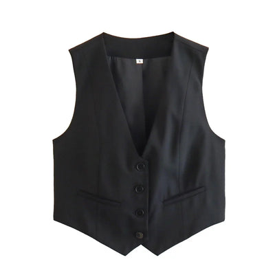 MUJER Women's Vest Black White Cropped Vest Top Women V Neck Sleeveless Vest Woman Fashion Working Summer Suit Vest Short Coats