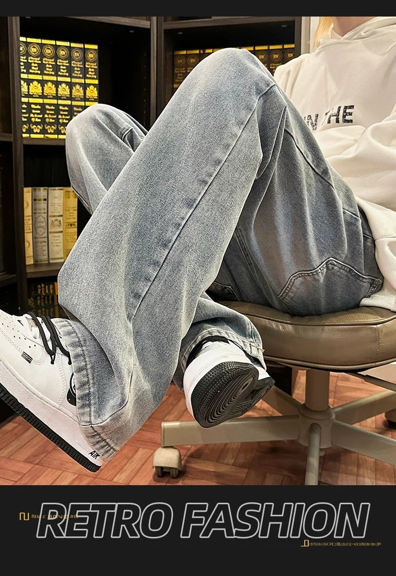 Autumn New Men's Jeans Baggy Straight Wide Leg Male Fashion Vintage Denim Pants Men Youth Popular Brand Streetwear Jean Trousers