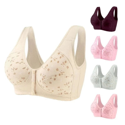 Plus Size Bra Front Buckle Underwear Women All-match Solid Color Beautiful Back Comfortable Gathered Breasts Breathable Bras