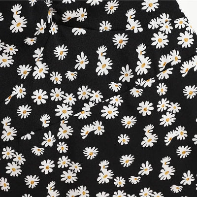 Women Mini Dresses Summer Fashion Female Vestidos Print Floral Chiffon Dresses Shirring Pleated Short Puffy Sleeve Casual Dress