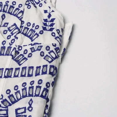 Summer Sundress Holiday Print Embroidery Cotton Short Cake Dress Women Sleeveless Tank Elastic Back Cocktail Party Vestidos
