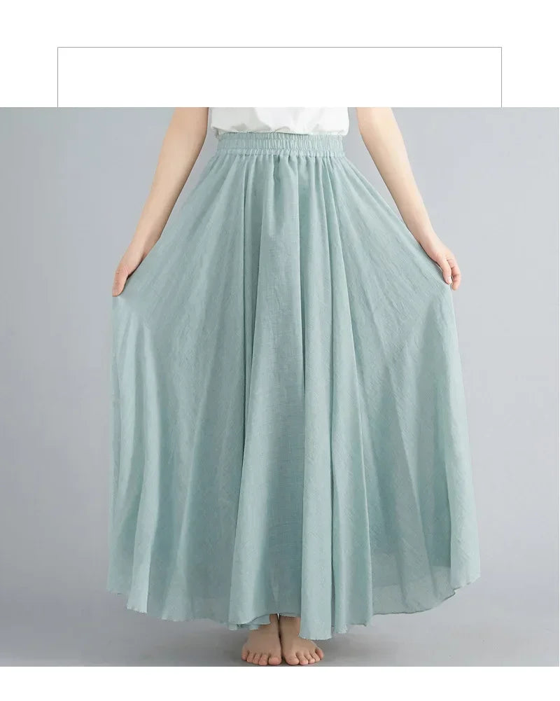 Fashion Solid Cotton Linen Women Skirts Maxi Elegant Harajuku Saia Casual Loose Long Skirt Ladies Clothes Faldas Ropa Mujer