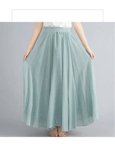 Fashion Solid Cotton Linen Women Skirts Maxi Elegant Harajuku Saia Casual Loose Long Skirt Ladies Clothes Faldas Ropa Mujer