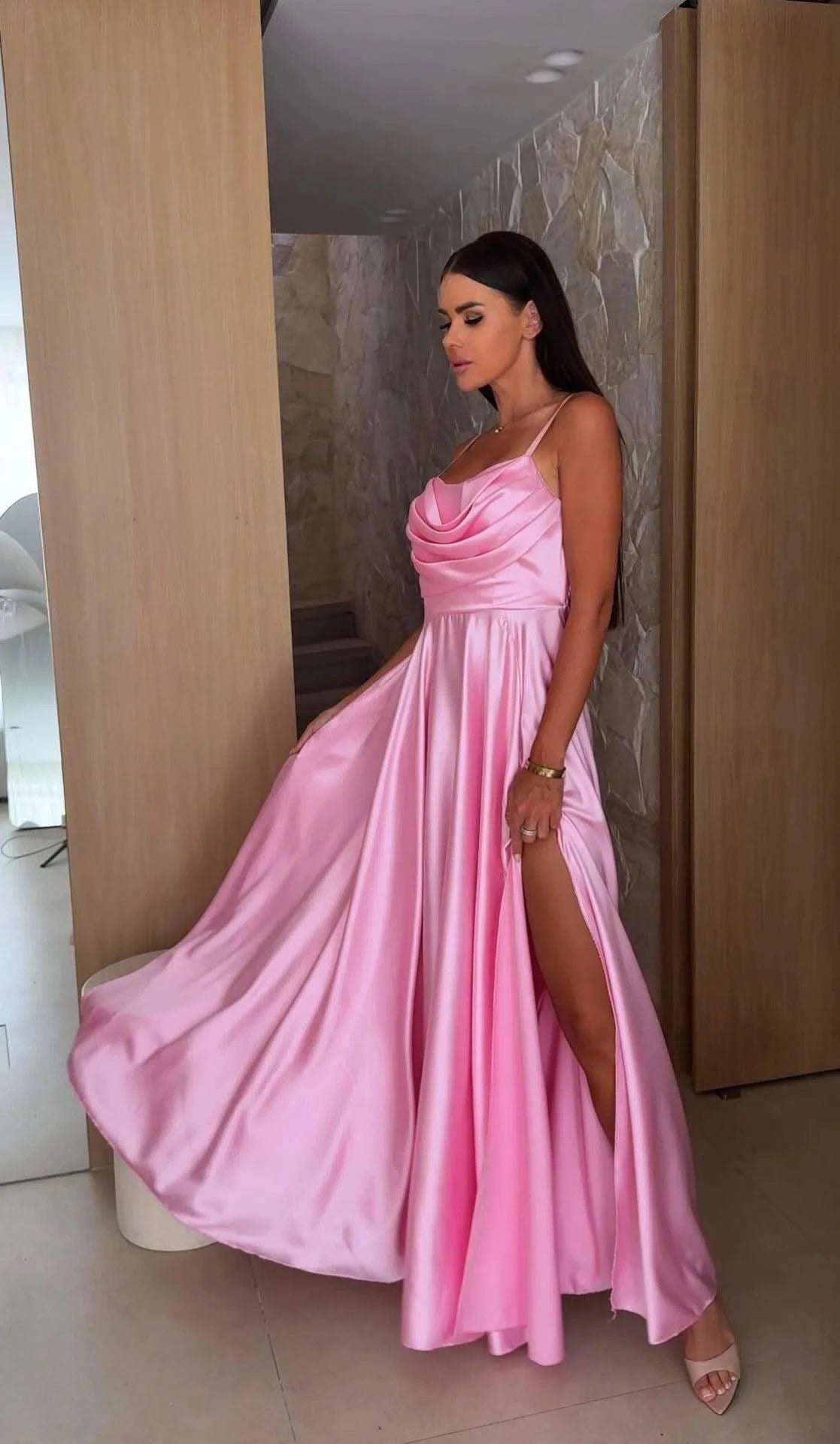 2025 Summer Women's Sexy Off Shoulder Solid Color Folded Split Strap Dress