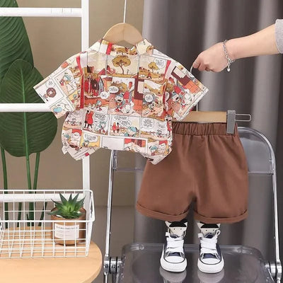 Baby Children's Summer Clothes Set 1-5Y Cartoon Printed Shirt and Shorts Casual Boys 2Pcs Suit Kid's Short Sleeve Outfit