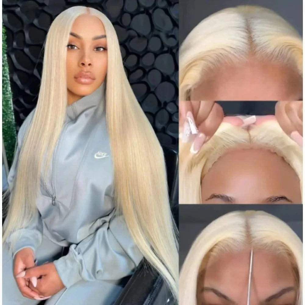 13x6 Bone Straight  Lace Frontal Honey Colored Human Hair Wig 613 Blonde Transparent Lace Front Closure Wigs for Black Women