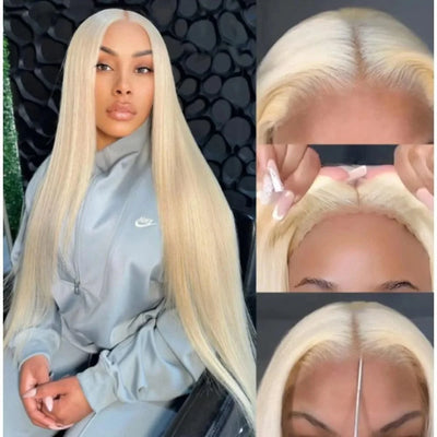 13x6 Bone Straight  Lace Frontal Honey Colored Human Hair Wig 613 Blonde Transparent Lace Front Closure Wigs for Black Women