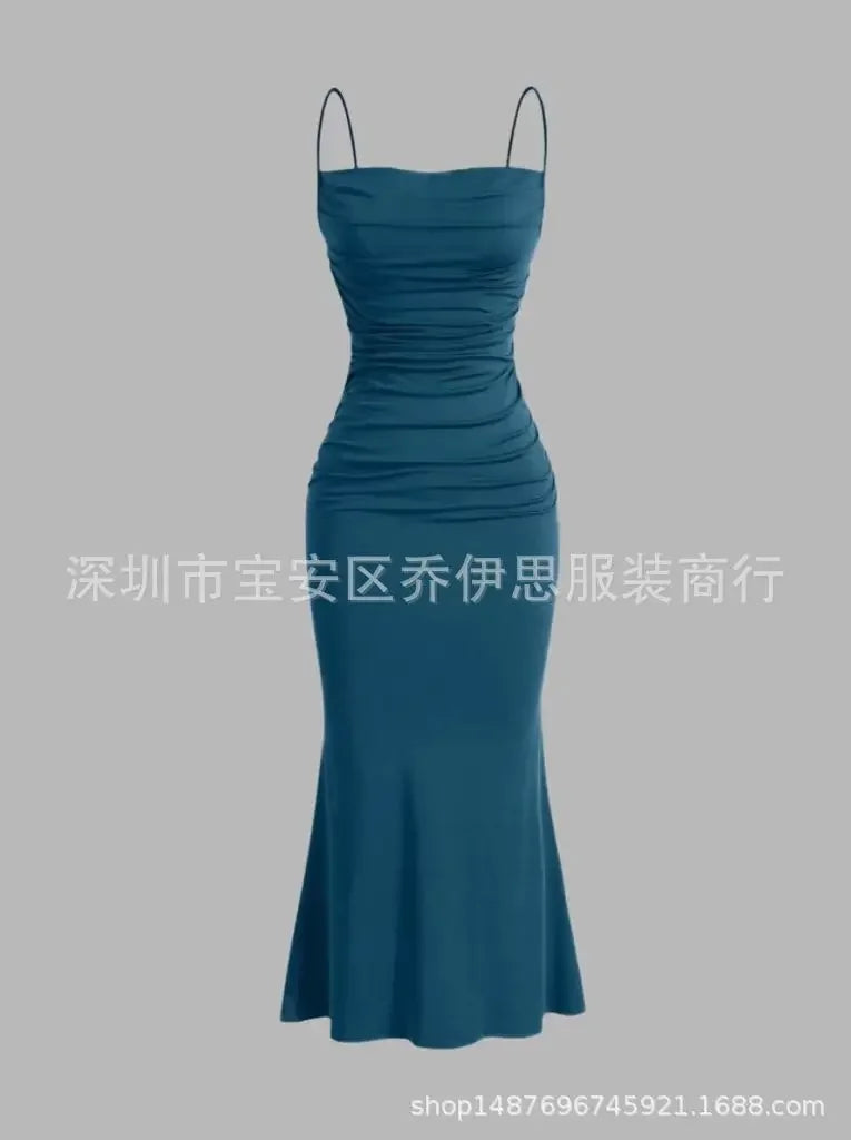 Women's Dress 2025 Spring Summer Elegant Party Fitting Slim Spaghetti Strap Mermaid Hem Maxi Fashion Lady Party Dresses Vestidos