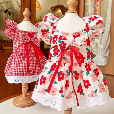 Pet Dog Clothes for Small Dogs Summer Dog Dress Fashion Print Puppy Princess Skirt Cute Flying Sleeve Cat Dress Pet Dog Costumes
