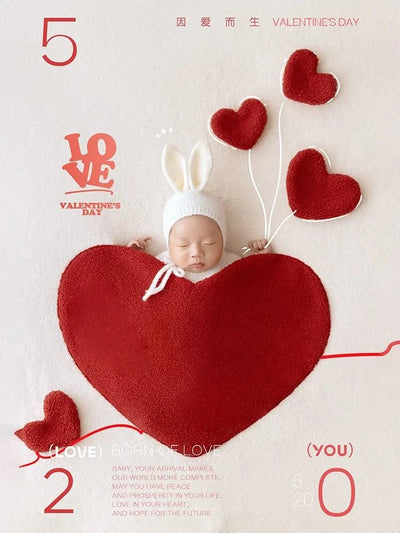 New-Baby Rabbit Costume With Cute Bunny Ear Hat & Love Shape Pocket Background Props | New-born Photography Theme Set