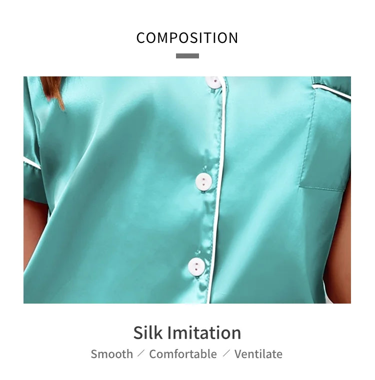 Women's Sleepwear Silk Satin Pajamas Set Button-Down Pyjama Shorts Suit Pijama Femme Loungewear Pj Sets Solid Color Home Clothes