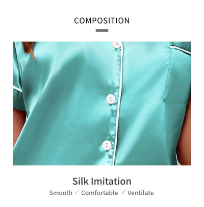 Women's Sleepwear Silk Satin Pajamas Set Button-Down Pyjama Shorts Suit Pijama Femme Loungewear Pj Sets Solid Color Home Clothes