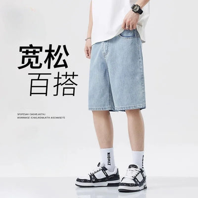 Summer men's seven inch jeans fashion design men's jeans slim fit straight leg short jeans casual loose wide leg denim shorts