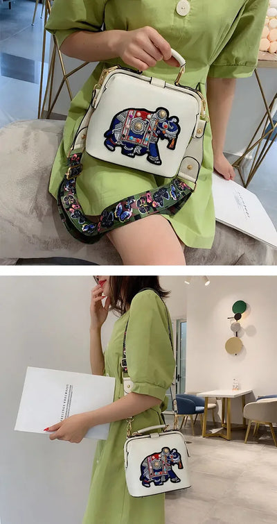 Fashion Women Leather Handbag Messenger Bag Purses Satchels Designer Luxury Handbags Crossbody Bags Elephant Embroidered Bags