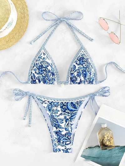 2025 Halter String Triangle Two Piece Bikini Women Swimwear Female Swimsuit Bathers Bathing Swimming Suit Beachwear Summer - Elanique