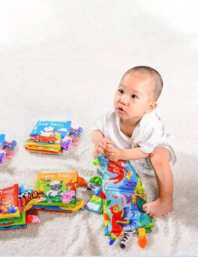 Montessori Education Baby Toys Busy Book Cartoon Animals Tail Interactive Parent-Child Fun Baby Cloth Book Baby Toys 0 6 Months