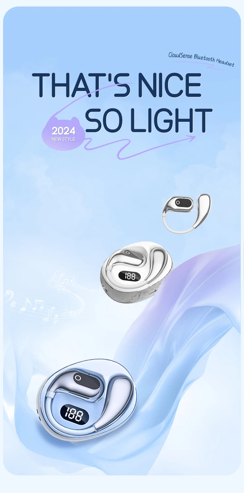 Wireless Earbuds, New 50H Bluetooth 5.4 Headphones Sport, HiFi Stereo Sound Wireless Earphones with Earhooks, IP7 Waterproof Ear