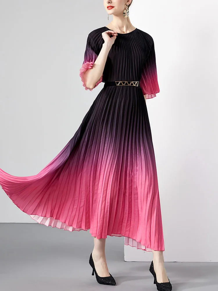Women's Summer Dress Light Mature Style Retro Style Ruffled 5/4 Sleeves Round Neck Waist Shrinking Print A-line Dress D3971