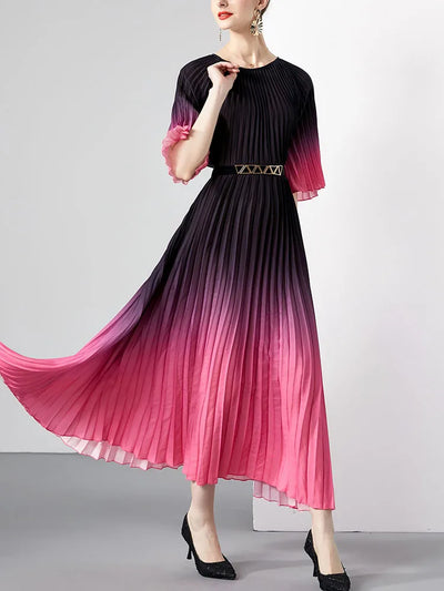 Women's Summer Dress Light Mature Style Retro Style Ruffled 5/4 Sleeves Round Neck Waist Shrinking Print A-line Dress D3971