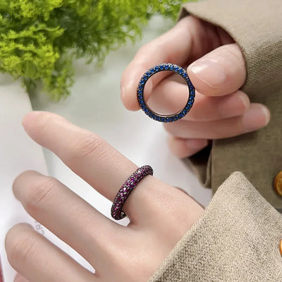 Luxury 1.5MM Ruby Sapphire Black Ring for Women Gemstone Lab Diamond Party Fine Jewelry Accessories Band Girl Ring Birtyday Gift