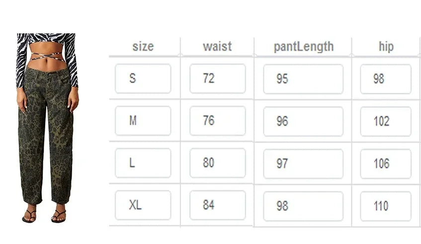 Leopard Barrel Jeans Women Cheetah Print Baggy Boyfriend Jeans Pants Vintage Mid Rise Wide Leg Denim Tapered Jeans