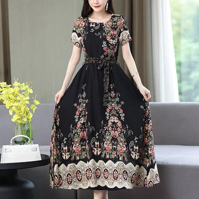 New Fashion 2024 Print Summer Dresses For Women Short Sleeve O-Neck Elegant Summer Dress Woman Clothing
