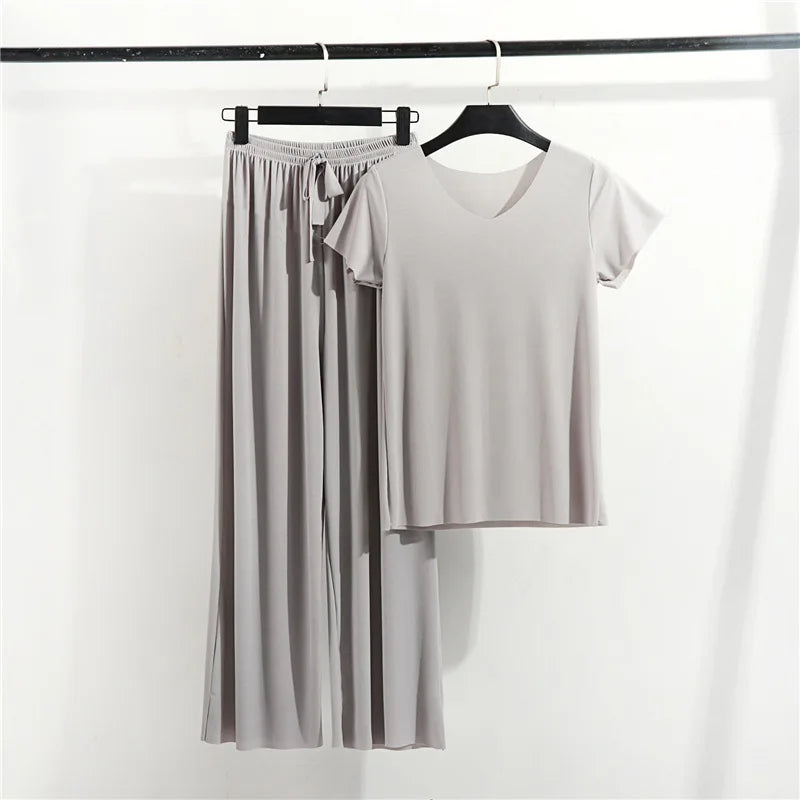 Female Home Clothes 2 Pieces Set Lady Home Suit Summer Women Lounge Wear Autumn Loose Homewear Suit for Women Pajamas Pants Set