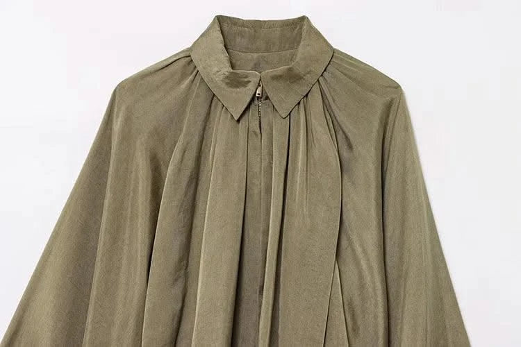 HipSeam Satin Bomber Jacket Women Casual Pleated Zipper Jackets