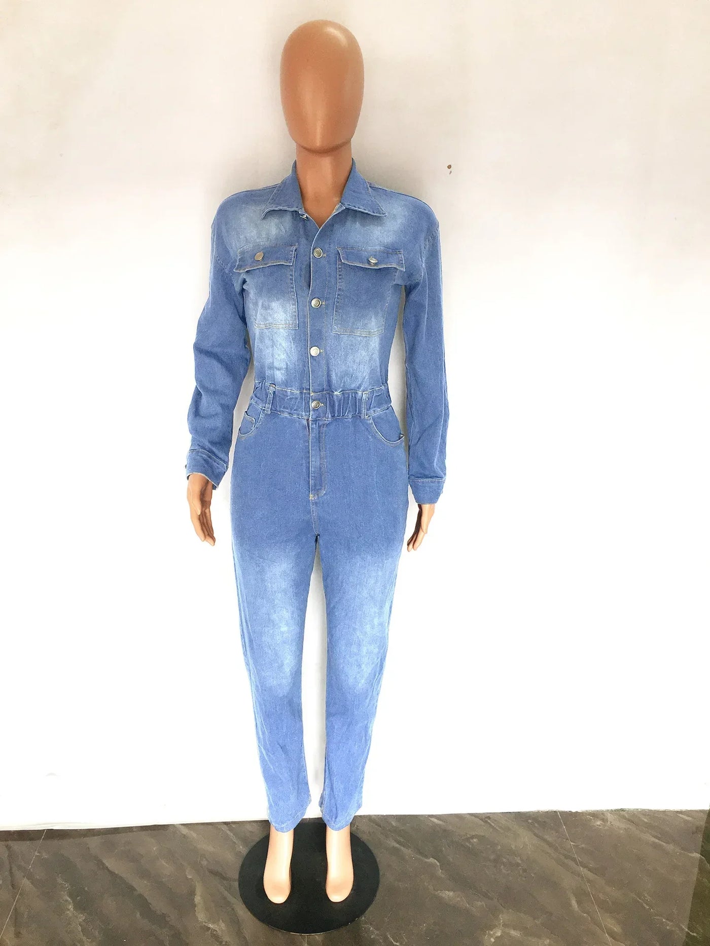 Women Jeans Jumpsuits Single Breasted Solid Denim Washing Overalls Pockets High Street Button Pencil Pants Ankle Length