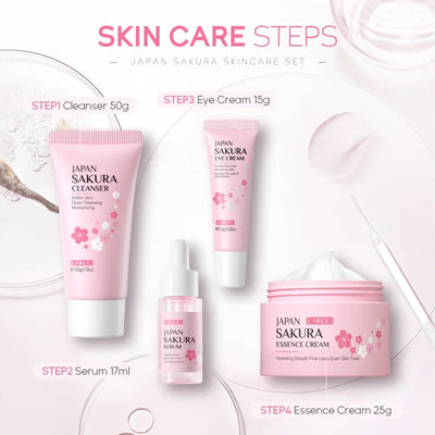 LAIKOU Sakura Skin Care Set Facial Cleanser Face Cream Essence Facial  Eye Cream Skincare Product 4pcs Kit