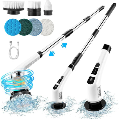 Electric Cleaning Brush, WirelessElectric Rotary Scrubber, 7 Brush Heads And AdjustableExtension Handle, Cleaning Tools