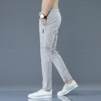 2025 Men's Trousers Spring Summer New Thin Green Solid Color Fashion Pocket Applique Full Length Casual Work Pants Pantalon