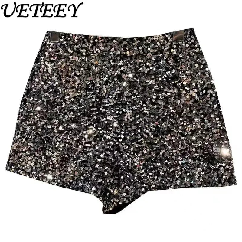 2025 New Summer Spring New Full Sequined Shiny Casual Shorts Heavy Zipper Nightclub Socialite Short Shorts Hot Pants for Women - Elanique