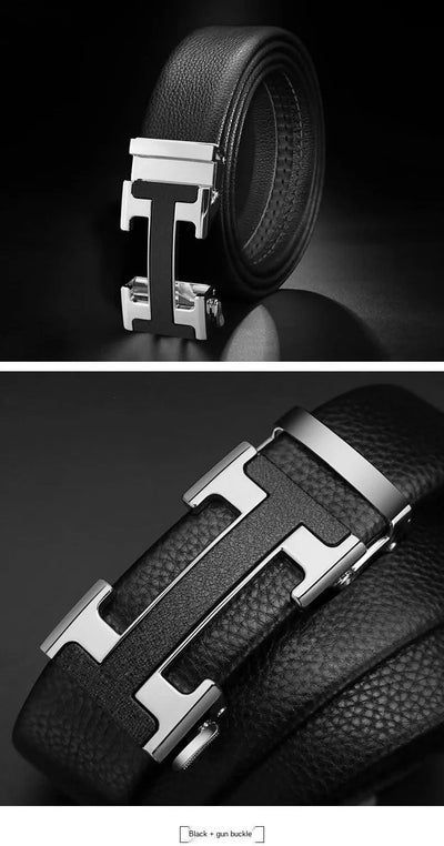 High Quality Alloy Buckle Genuine Real Leather Vintage H Automatic Buckle Belt for Men | Male
