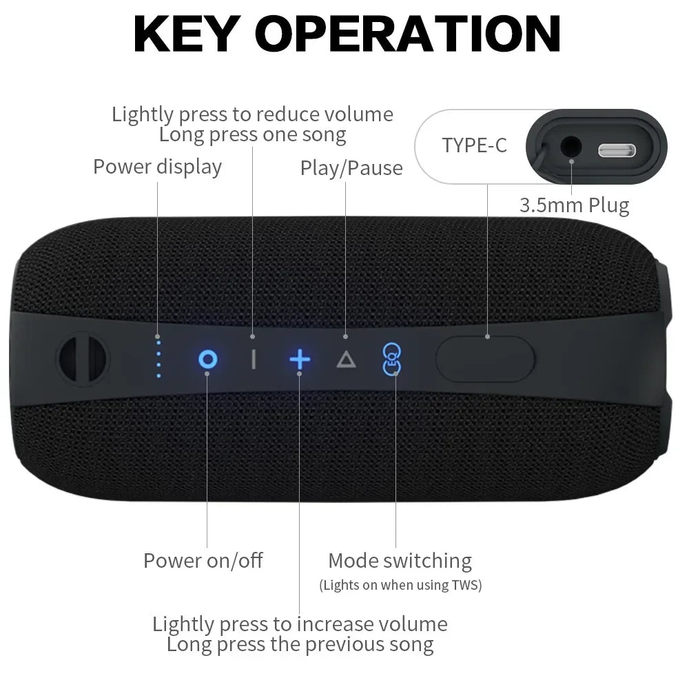 Wireless Bluetooth Speakers Portable Dual Speakers Punk Style LED Bass Diaphragm Sound TWS Speaker