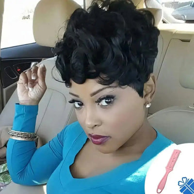 Human Hair Short Pixie Wigs for Black Women Short Black Curly Pixie Wig Short Hair Wigs for Black Women Natural Wavy Black Wig
