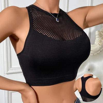 Women Sexy Tank Tops Fishnet Hollow Out Sports Off Shoulder Crop