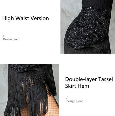 Womens Latin Dance Dress Women Adult Latin Dance Practice Dress Tap Dance Show Black Tassel Dress