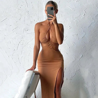 Y2k Summer midriff Baring Elegant Sexy Long Sleeve Ruched Bodycon Dress Women Maxi Dresses Skinny Stretchy Party Vestidos